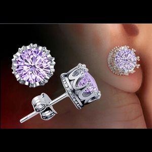 Purple Cubic Zirconia Crown Earrings